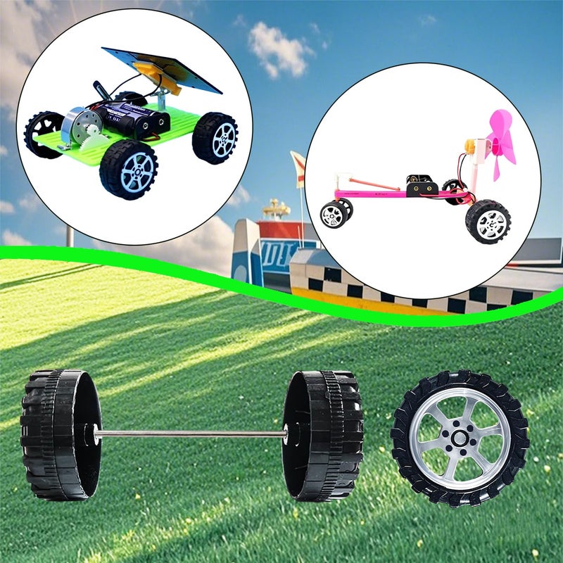 Kuanfine 60 Pcs Plastic Roll 2mm Dia Shaft Toys Car Wheel with 30 Pcs Shaft Round Rod Axles for DIY Model Toy RC Car Truck Building Projects - Image 4